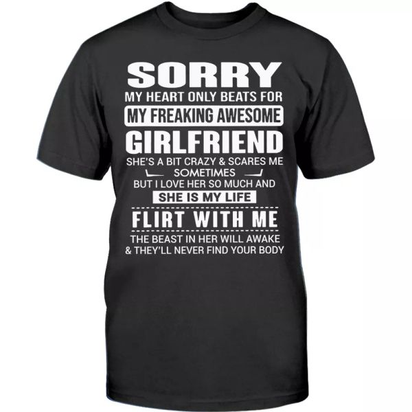 men boyfriend t-shirt funny sorry my heart only for awesome girlfriend tee gifts, White;black
men boyfriend t-shirt funny sorry my heart only for awesome girlfriend tee gifts, White;black