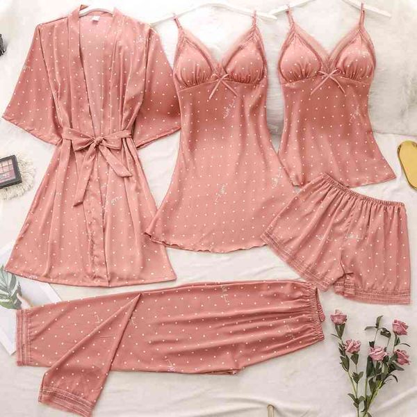 women's sleepwear 5pcs pajamas suit women satin print polka dot pyjamas loose casual nightwear v-neck sleep set home clothing, Black;red
women's sleepwear 5pcs pajamas suit women satin print polka dot pyjamas loose casual nightwear v-neck sleep set home clothing, Black;red