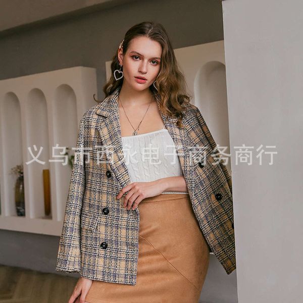 women's jackets coats autumn winter double breasted professional collar and commuter plaid suit for women kiam, Black;brown
women's jackets coats autumn winter double breasted professional collar and commuter plaid suit for women kiam, Black;brown