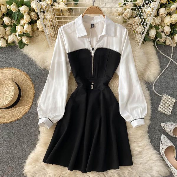 casual dresses foamlina women's elegant shirt patchwork dress spring lapel collar long sleeve slim waist a-line korean ol office work, Black;gray
casual dresses foamlina women's elegant shirt patchwork dress spring lapel collar long sleeve slim waist a-line korean ol office work, Black;gray