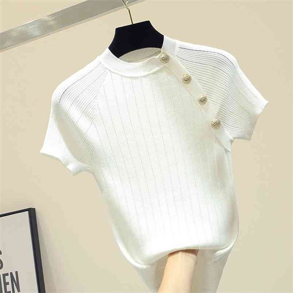 shintimes thin knitted white t shirt button short sleeve tshirt women summer solid casual t- female tee femme 210623
shintimes thin knitted white t shirt button short sleeve tshirt women summer solid casual t- female tee femme 210623