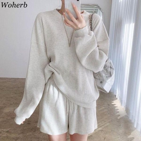women's tracksuits woherb solid loose knitted two piece set women short sleeve + elastic waist shorts suits casual fashion female, Gray
women's tracksuits woherb solid loose knitted two piece set women short sleeve + elastic waist shorts suits casual fashion female, Gray