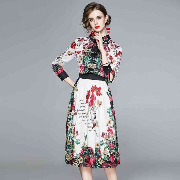 women two piece skirt set runway fashion gorgeous floral long sleeve blouses+vintage print casual midi 2 pieces 210603, White
women two piece skirt set runway fashion gorgeous floral long sleeve blouses+vintage print casual midi 2 pieces 210603, White