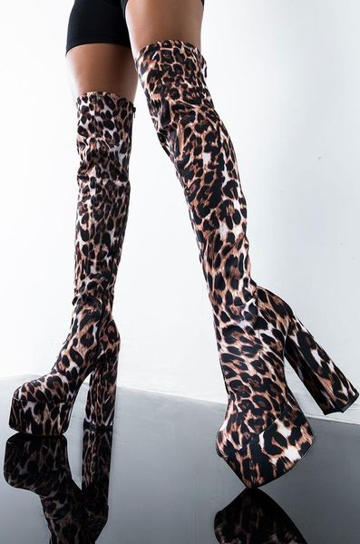 high platform heel over the knee boots fashion stretch leopard long thigh ladies chunky heels party shoes 2021, Black
high platform heel over the knee boots fashion stretch leopard long thigh ladies chunky heels party shoes 2021, Black