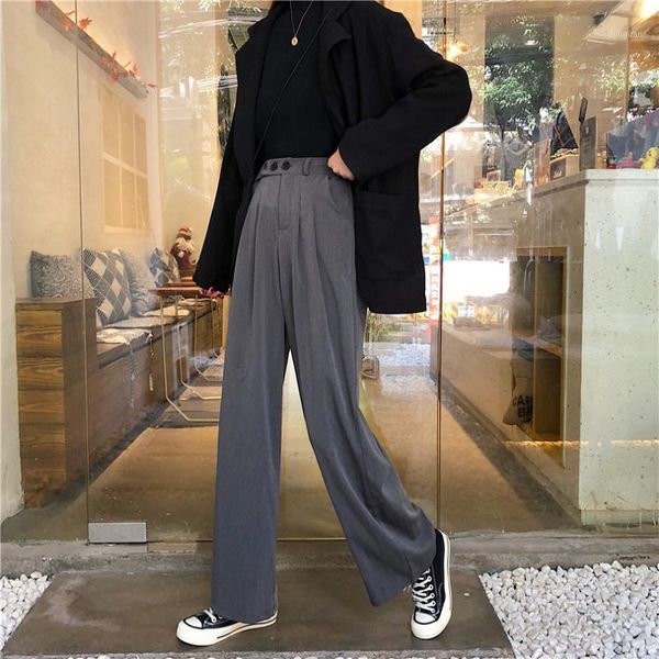 women's pants & capris korean style clothing wide leg pockets high waist solid loose casual full length button fashion, Black;white
women's pants & capris korean style clothing wide leg pockets high waist solid loose casual full length button fashion, Black;white
