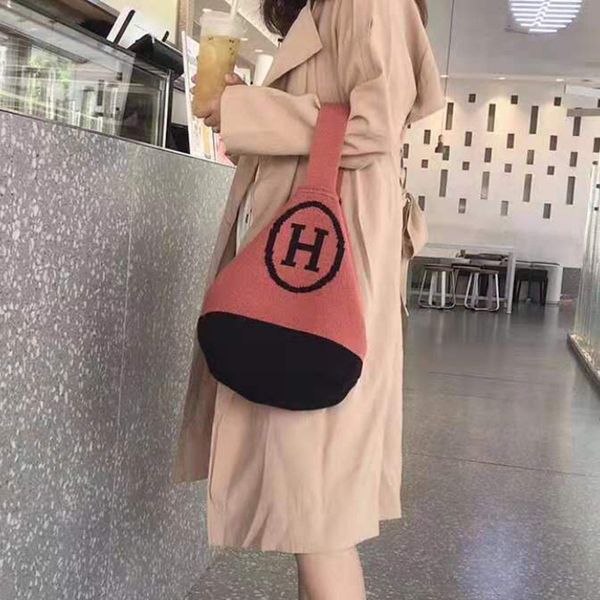 luxe handbags fashion bag letter splicing knitted wool leisure versatile hand purse outlets
