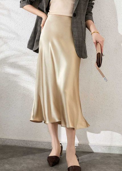 elegant women satin silk skirts spring summer high waist a line solid long skirt 210602, Black
elegant women satin silk skirts spring summer high waist a line solid long skirt 210602, Black
