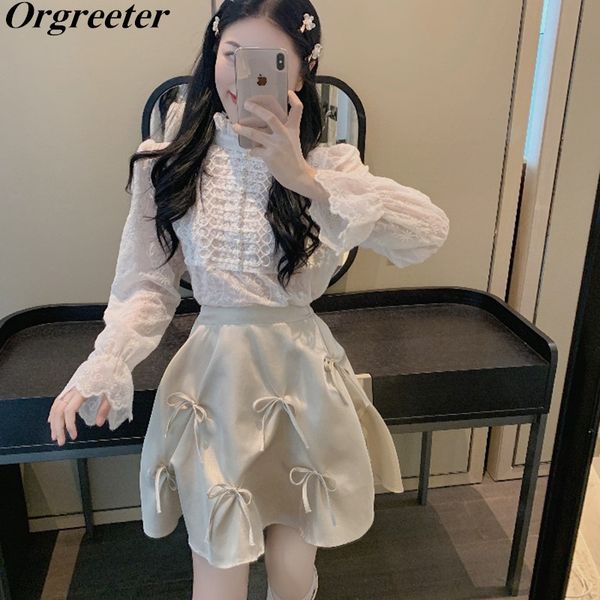 arrival 2 piece set women long sleeve lace embroidery pearl button blouse shirt + elastic waist 3d bow deco a-line skirt 210525, White
arrival 2 piece set women long sleeve lace embroidery pearl button blouse shirt + elastic waist 3d bow deco a-line skirt 210525, White