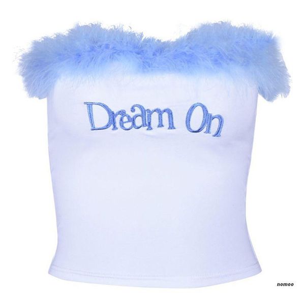 women's tanks & camis women strapless wrapped chest tube blue feather splicing bandeau bralette dream on letters embroidery slim ve, White
women's tanks & camis women strapless wrapped chest tube blue feather splicing bandeau bralette dream on letters embroidery slim ve, White