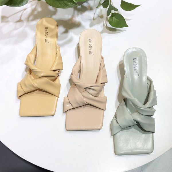 women middle-heeled slippers 2021 summer thin heels slides comfortable leather fashion sandals indoor house outdoor shoes, Black
women middle-heeled slippers 2021 summer thin heels slides comfortable leather fashion sandals indoor house outdoor shoes, Black