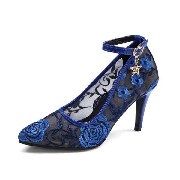 dress shoes arrival black blue mesh embroider high heels calzado mujer thin women sandals pointed toe pumps party woman t015
dress shoes arrival black blue mesh embroider high heels calzado mujer thin women sandals pointed toe pumps party woman t015