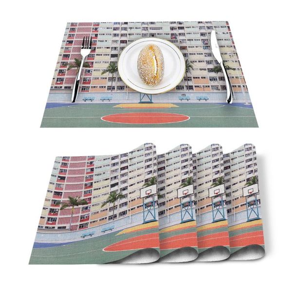 table runner 4/6 pcs placemat old building basketball court apartment mat for tables heat-insulation cotton linen kitchen dining pads
table runner 4/6 pcs placemat old building basketball court apartment mat for tables heat-insulation cotton linen kitchen dining pads