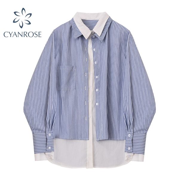 patchwork striped cardigan women's blouses long sleeve double-layer boyfriend oversized shirts korean streetwear loose 210430, White
patchwork striped cardigan women's blouses long sleeve double-layer boyfriend oversized shirts korean streetwear loose 210430, White