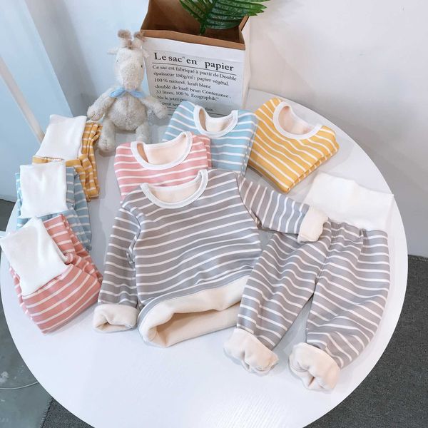 2021 boys and girls baby striped suit high waist autumn and winter new girls plus velvet pajamas suit boys home service suit g1023, White
2021 boys and girls baby striped suit high waist autumn and winter new girls plus velvet pajamas suit boys home service suit g1023, White