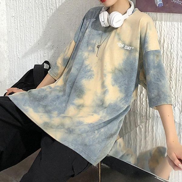 women's t-shirt women contrast color tie-dyed rainbow short sleeves tshirt crew neck loose summer female, White 
women's t-shirt women contrast color tie-dyed rainbow short sleeves tshirt crew neck loose summer female, White