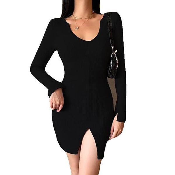 autumn with winter women's european and american slim hip v-neck long sleeve split dress ladies casual dresses, Black;gray
autumn with winter women's european and american slim hip v-neck long sleeve split dress ladies casual dresses, Black;gray