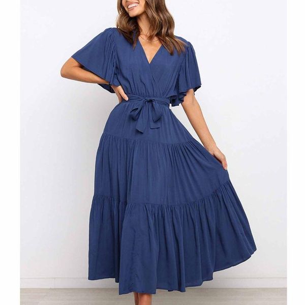 casual dresses summer women dress fashion plus size women's solid color v-neck lace-up flared sleeve long party vestido de mujer, Black;gray
casual dresses summer women dress fashion plus size women's solid color v-neck lace-up flared sleeve long party vestido de mujer, Black;gray