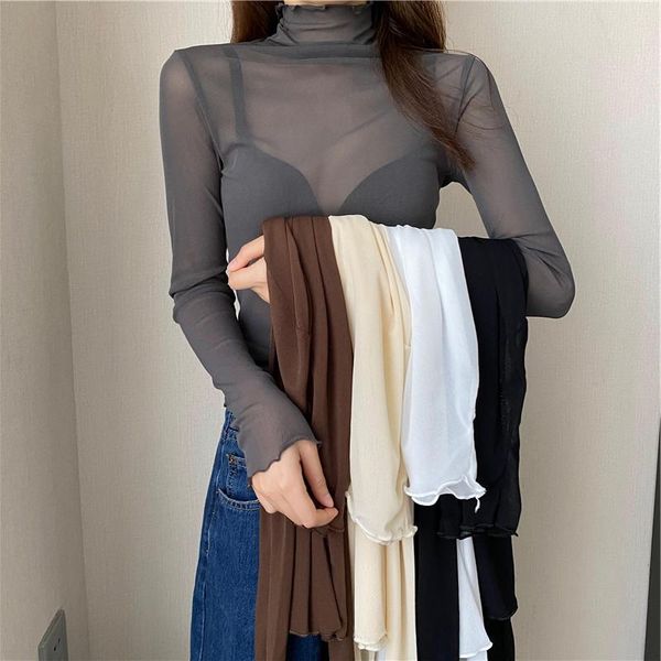 women's t-shirt 2021 summer korean fashion slim high neck long sleeve lace feminine perspective mesh women camiseta feminina, White
women's t-shirt 2021 summer korean fashion slim high neck long sleeve lace feminine perspective mesh women camiseta feminina, White