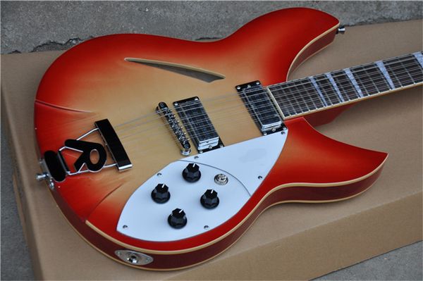 ric cherry sunburst 360 330 12 strings flame maple electric guitar semi hollow body, single f hole, triangle pearl inlay, 2 input jacks
ric cherry sunburst 360 330 12 strings flame maple electric guitar semi hollow body, single f hole, triangle pearl inlay, 2 input jacks