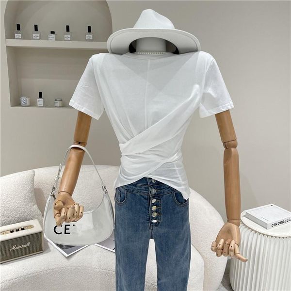 women's t-shirt clothing spring summer 2021 niche design fashion solid color crossover loose short sleeve top, White
women's t-shirt clothing spring summer 2021 niche design fashion solid color crossover loose short sleeve top, White