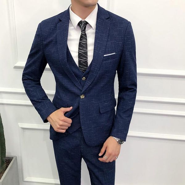 men's suits & blazers 3 pieces wedding dress for man jackets+pants+vest men good quality blue plaid male formal wear, White;black
men's suits & blazers 3 pieces wedding dress for man jackets+pants+vest men good quality blue plaid male formal wear, White;black