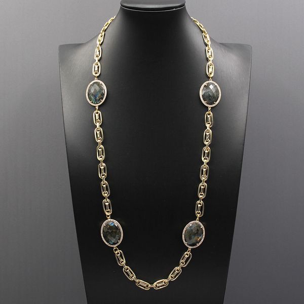 guaiguai jewelry natural labradorite oval coin shape cubic zirconia pave bezel set chain long necklace 29", Silver
guaiguai jewelry natural labradorite oval coin shape cubic zirconia pave bezel set chain long necklace 29", Silver