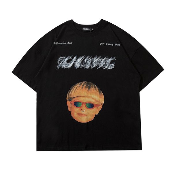 men's t-shirts high street little boy print t-shirt men and women oversize retro short cotton summer loose tshirts around casual neck t, White;black
men's t-shirts high street little boy print t-shirt men and women oversize retro short cotton summer loose tshirts around casual neck t, White;black