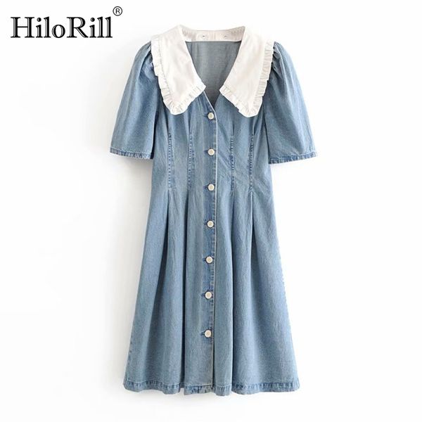 summer chic patchwork denim dress women puff short sleeve pleated turn down collar casual button up es 210508, Black;gray
summer chic patchwork denim dress women puff short sleeve pleated turn down collar casual button up es 210508, Black;gray