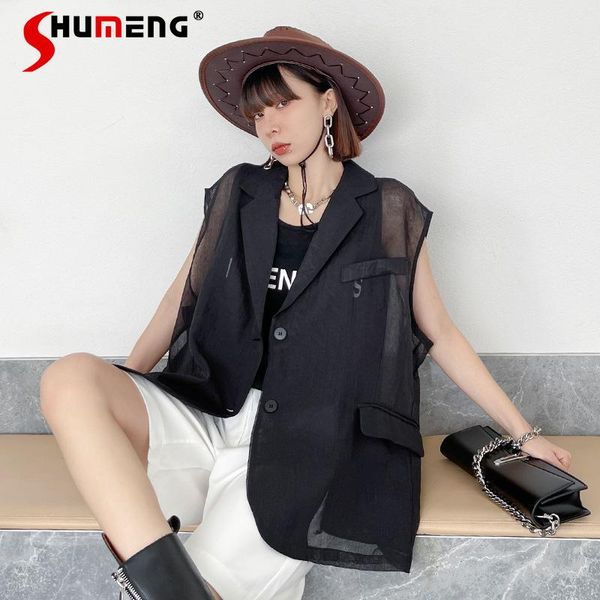women's vests 2021 summer ladies japanese dark style micro transparent sunscreen vest fashion solid loose slimming outerwear tank, Black;white
women's vests 2021 summer ladies japanese dark style micro transparent sunscreen vest fashion solid loose slimming outerwear tank, Black;white