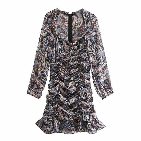women dress paisley print v-neckline long sleeves ruffled hem draped elegant femme robe ropa mujer vestidos 210517, Black;gray
women dress paisley print v-neckline long sleeves ruffled hem draped elegant femme robe ropa mujer vestidos 210517, Black;gray