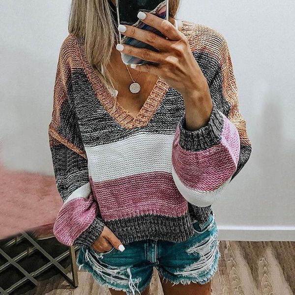 women's sweaters fashion autumn winter multi-colored stitching striped v-neck pullovers casual long sleeve knit loose sweater jumper#g3, White;black
women's sweaters fashion autumn winter multi-colored stitching striped v-neck pullovers casual long sleeve knit loose sweater jumper#g3, White;black