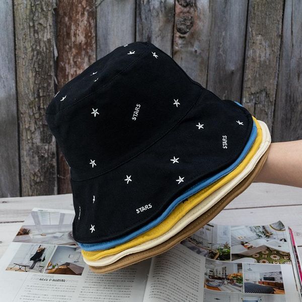 wide brim hats japanese ins fisherman hat female spring and autumn korean personality embroidery star summer outing sunscreen sun male, Blue;gray 
wide brim hats japanese ins fisherman hat female spring and autumn korean personality embroidery star summer outing sunscreen sun male, Blue;gray