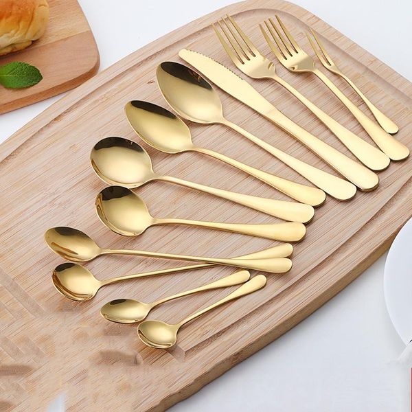 spoons stainless steel golden knife fork spoon set long handle mixing fruit dessert coffee steak decoration crafts
spoons stainless steel golden knife fork spoon set long handle mixing fruit dessert coffee steak decoration crafts