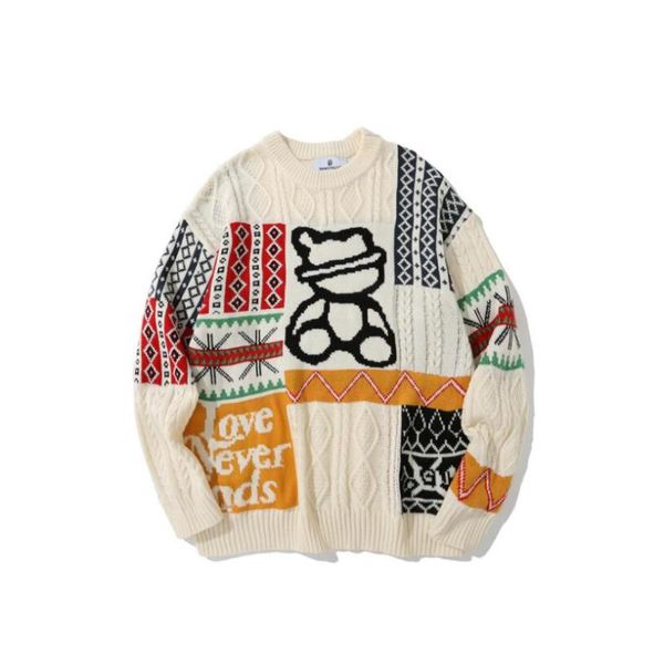 men's sweaters hip hop fashion cartoon bear jacquard color contrast twisted kintwear pullover sweater for couples w273, White;black
men's sweaters hip hop fashion cartoon bear jacquard color contrast twisted kintwear pullover sweater for couples w273, White;black