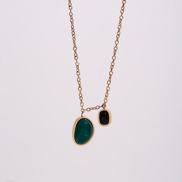 chains 2021 vintage green black agate irregular pendant necklace gold plated stainless steel for women girls, Silver
chains 2021 vintage green black agate irregular pendant necklace gold plated stainless steel for women girls, Silver