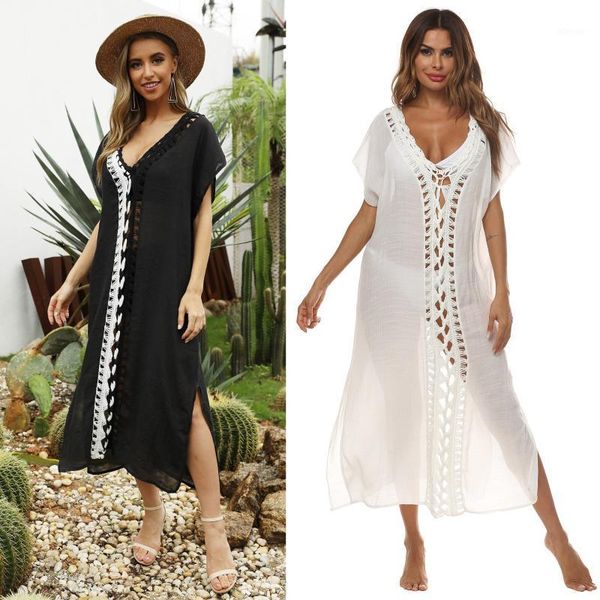 bikini cover up beach long maxi dress women tunic pareo white v neck robe swimwear bathing suit beachwear women's, White;black
bikini cover up beach long maxi dress women tunic pareo white v neck robe swimwear bathing suit beachwear women's, White;black