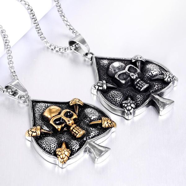 men's titanium steel necklace creative retro spades skull ring punk style domineering party motorcycle jewelry pendant necklaces, Silver
men's titanium steel necklace creative retro spades skull ring punk style domineering party motorcycle jewelry pendant necklaces, Silver