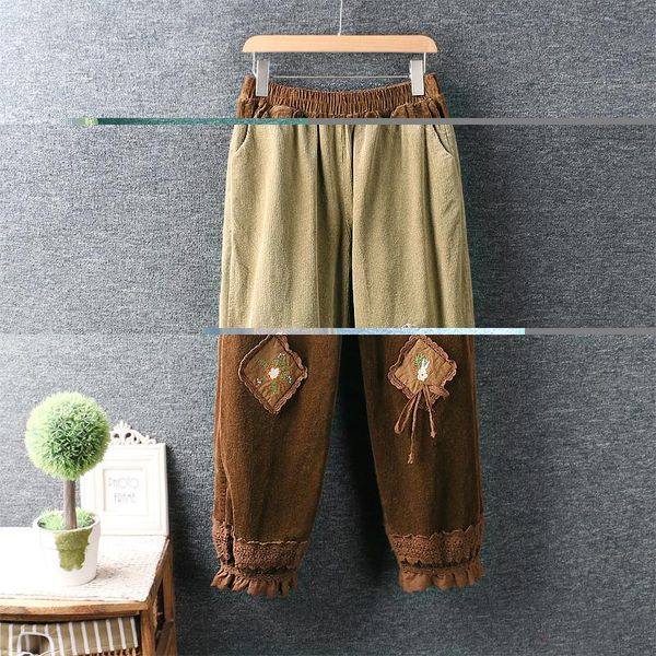 women's pants & capris autumn winter mori girl literature retro corduroy casual japan style embroidered elastic waist loose bloomers, Black;white
women's pants & capris autumn winter mori girl literature retro corduroy casual japan style embroidered elastic waist loose bloomers, Black;white