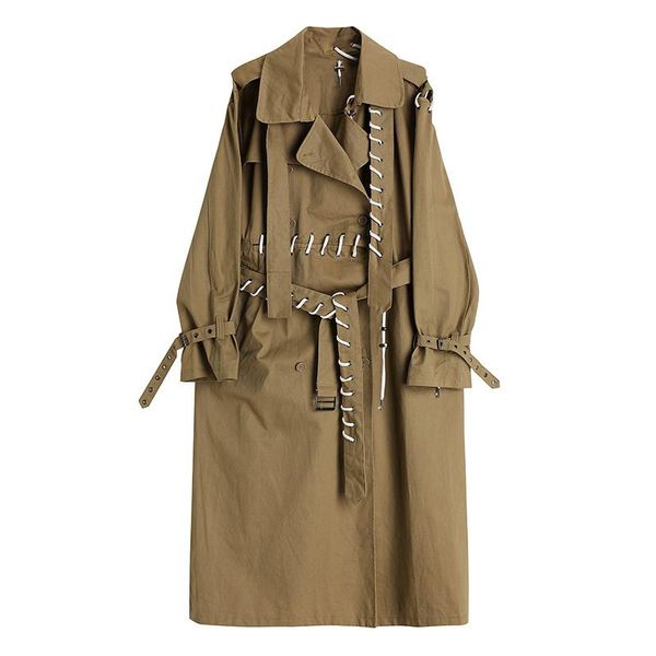women's trench coats drawstring design patchwork coat for 2021 autumn fashion punk style double-breasted khaki female, Tan;black
women's trench coats drawstring design patchwork coat for 2021 autumn fashion punk style double-breasted khaki female, Tan;black