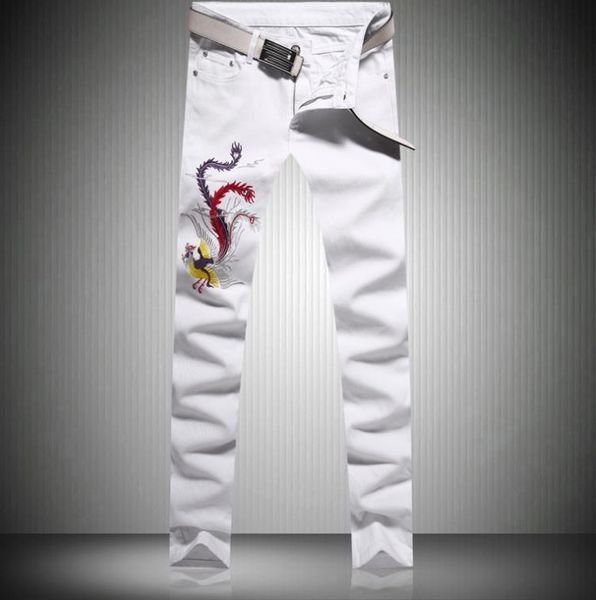 men's jeans embroidery phoenix white slim colored bird embroidered denim pants high quality, Blue
men's jeans embroidery phoenix white slim colored bird embroidered denim pants high quality, Blue