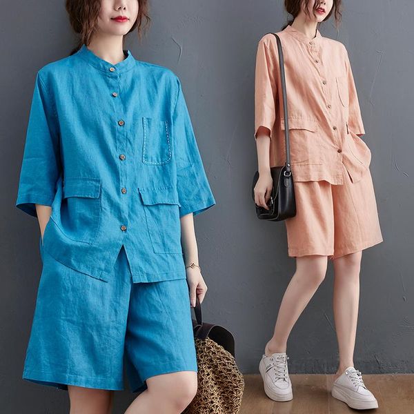 women's tracksuits cotton linen solid women short sets summer vintage 2021 shirts and straight knee-length female clothing suits qualit, Gray
women's tracksuits cotton linen solid women short sets summer vintage 2021 shirts and straight knee-length female clothing suits qualit, Gray