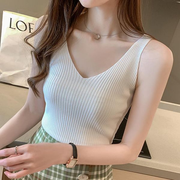 korean fashion women tank halter lady ice silk v neck camis plus size woman knitted sleeveless tees, White
korean fashion women tank halter lady ice silk v neck camis plus size woman knitted sleeveless tees, White