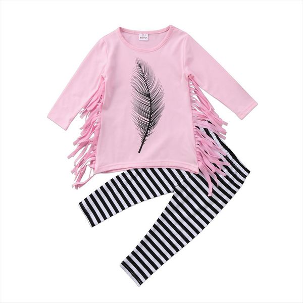 kid baby girl clothing set girls feather tassel pink striped pants outfit 2pcs, White
kid baby girl clothing set girls feather tassel pink striped pants outfit 2pcs, White