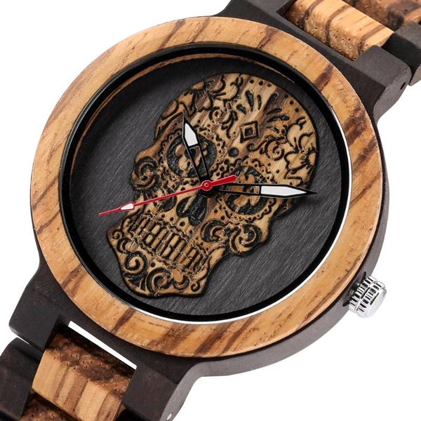 wristwatches classic zebrawood quartz watch for men punk cool skull dial men's wooden bracelet timepiece gifts man clock folding clasp, Slivery;brown
wristwatches classic zebrawood quartz watch for men punk cool skull dial men's wooden bracelet timepiece gifts man clock folding clasp, Slivery;brown
