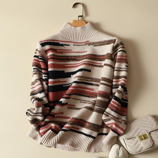 women's sweaters turtleneck knitted striped women sweater thicken warm buttoming all match females pulls outwear coats, White;black
women's sweaters turtleneck knitted striped women sweater thicken warm buttoming all match females pulls outwear coats, White;black