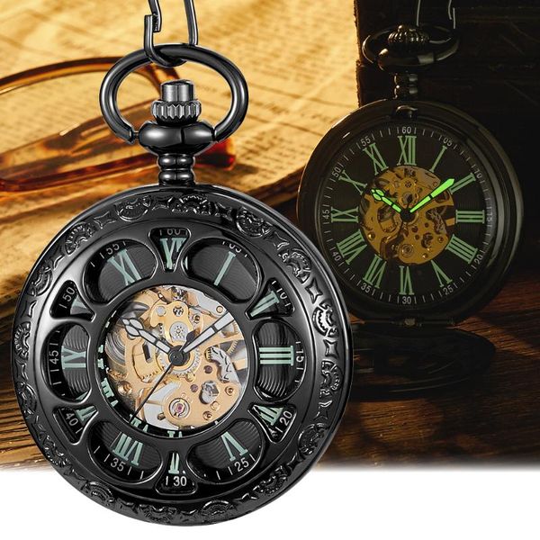 pocket watches antique hollow mechanical watch black hand-winding fob chain pendants skeleton steampunk clock luminous reloj, Slivery;golden
pocket watches antique hollow mechanical watch black hand-winding fob chain pendants skeleton steampunk clock luminous reloj, Slivery;golden