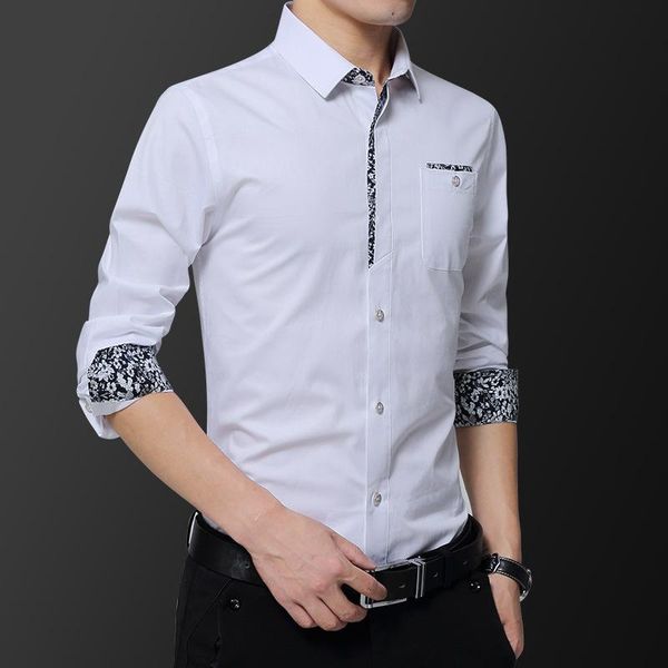 men's casual shirts arrival mens fashion long-sleeved man business printed stitching slim clothing trends, White;black
men's casual shirts arrival mens fashion long-sleeved man business printed stitching slim clothing trends, White;black