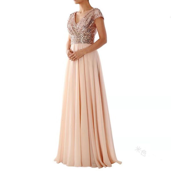v-neck casual dresses summer sequin chiffon splicing evening drs long skirt, Black;gray
v-neck casual dresses summer sequin chiffon splicing evening drs long skirt, Black;gray