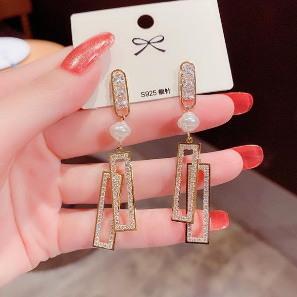 dangle & chandelier women's fashion aaccessories, rectangular zircon earrings, high-end temperament, delicate, cold wind, Silver
dangle & chandelier women's fashion aaccessories, rectangular zircon earrings, high-end temperament, delicate, cold wind, Silver
