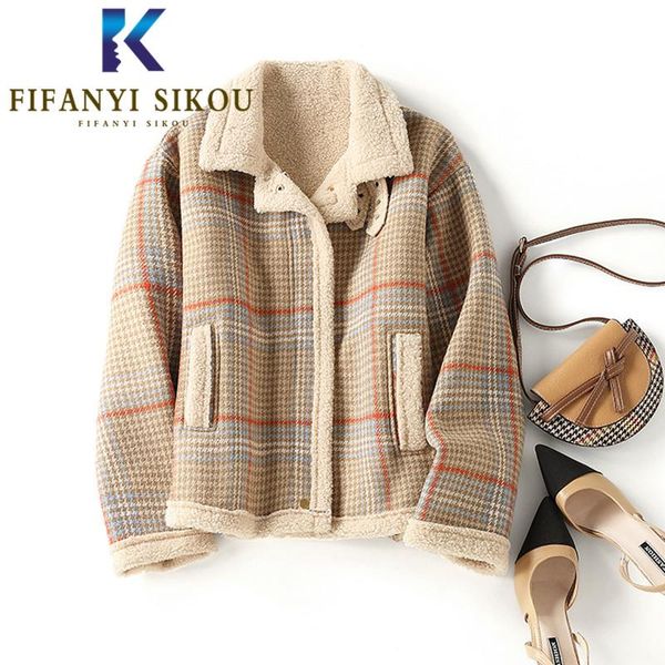 women's jackets winter jacket women thick warm plaid lambs wool short coat lapel motorcycle female loose outerwear, Black;brown
women's jackets winter jacket women thick warm plaid lambs wool short coat lapel motorcycle female loose outerwear, Black;brown